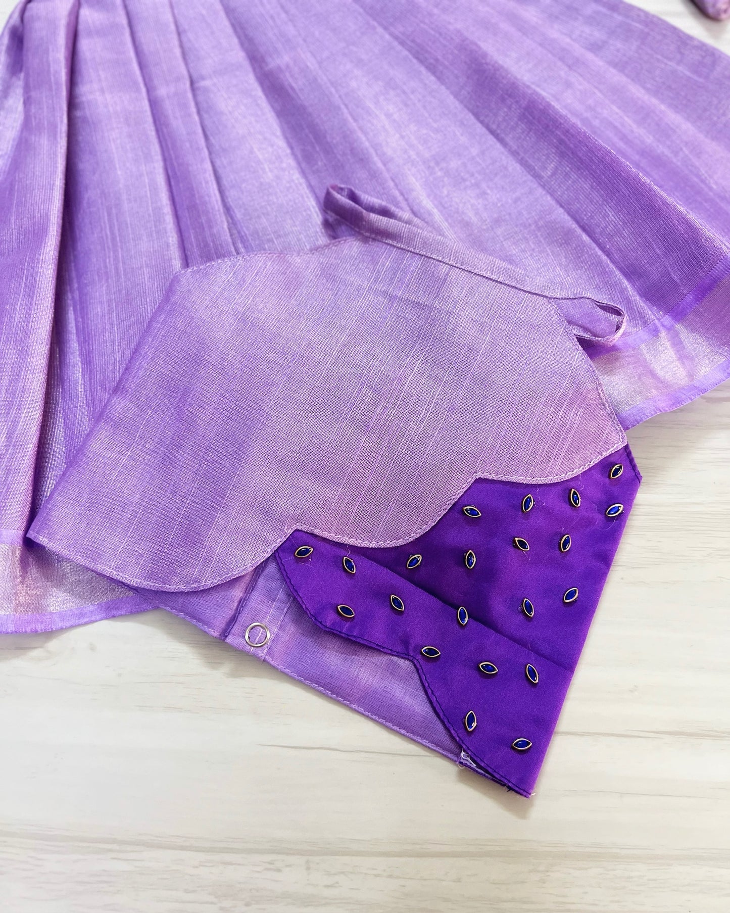 Amethyst Sparkle Halter Neck Scalloped Silk Lehenga Set