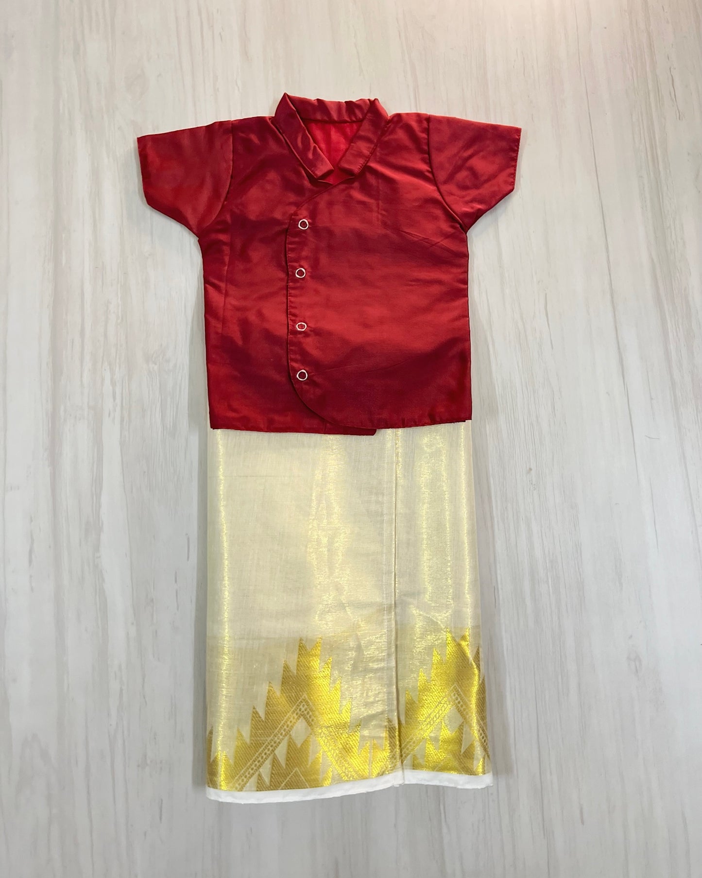 Macho Maroon Shirt With Cotton Veshti/Mundu Set