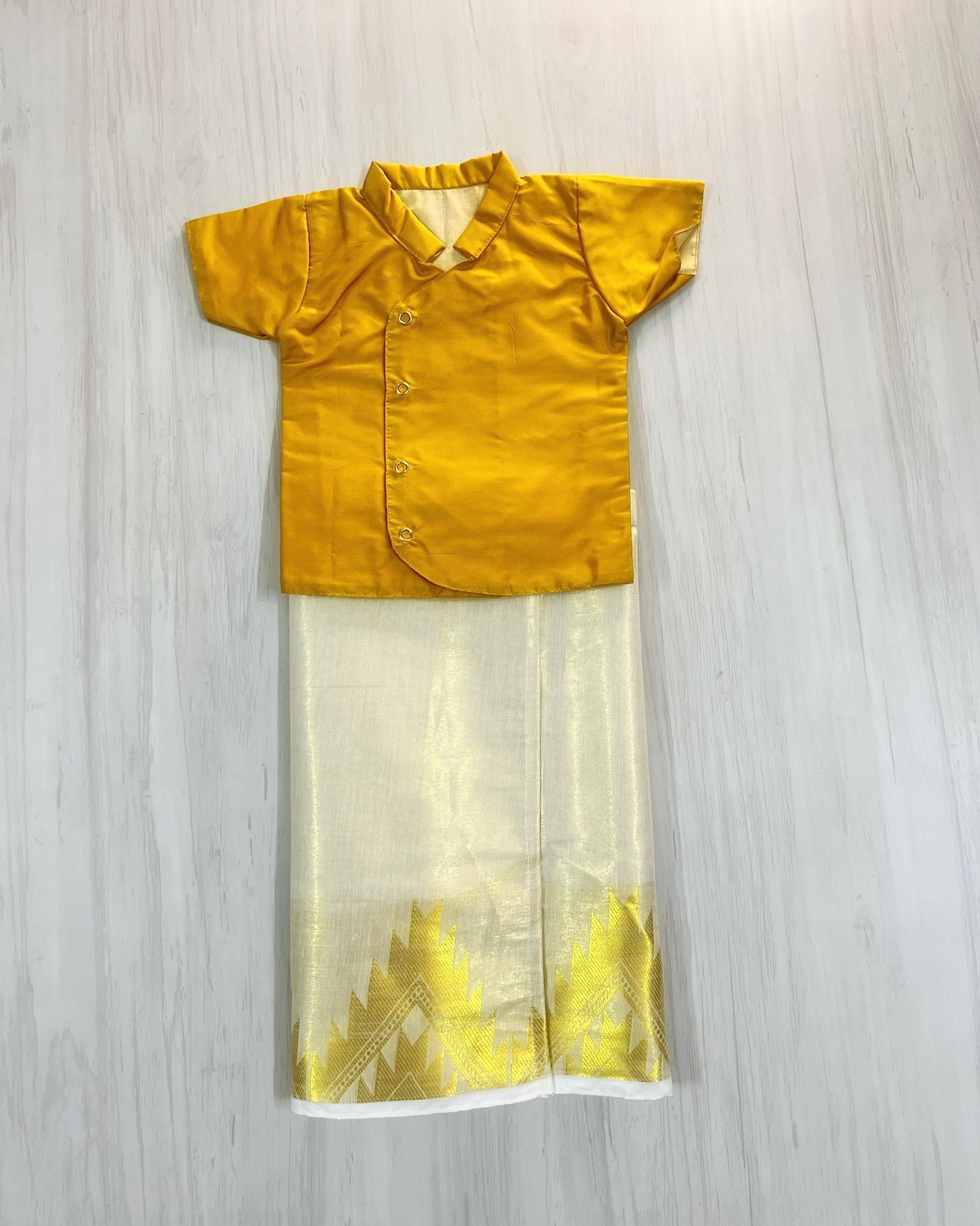 Glowing Gold Shirt With Cotton Veshti/Mundu Set