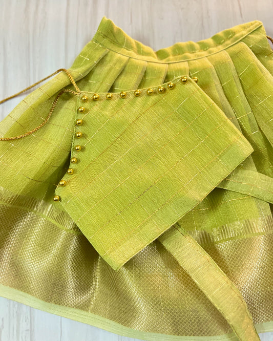 Spring Bud Green Halter Neck Tissue Silk Lehenga Set