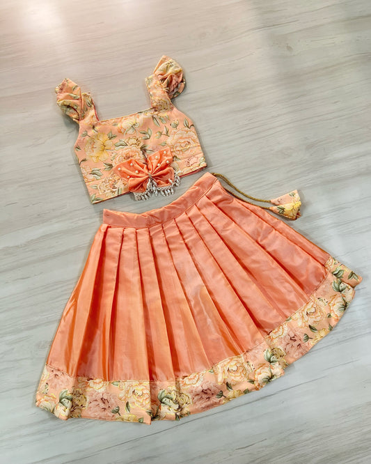 Creamy Peach Butterfly Fairy Floral Lehenga Set | The Silkberry