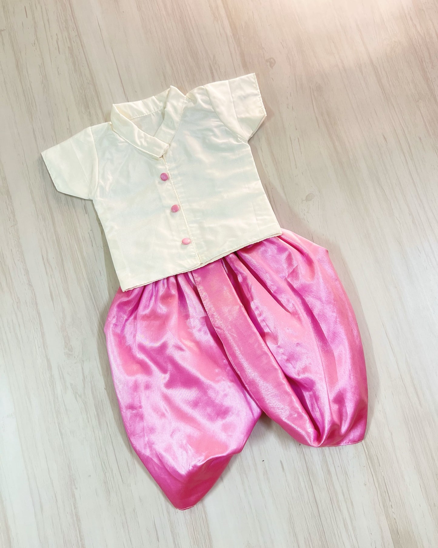 Soft White Shirt With Baby Pink Dhoti Set