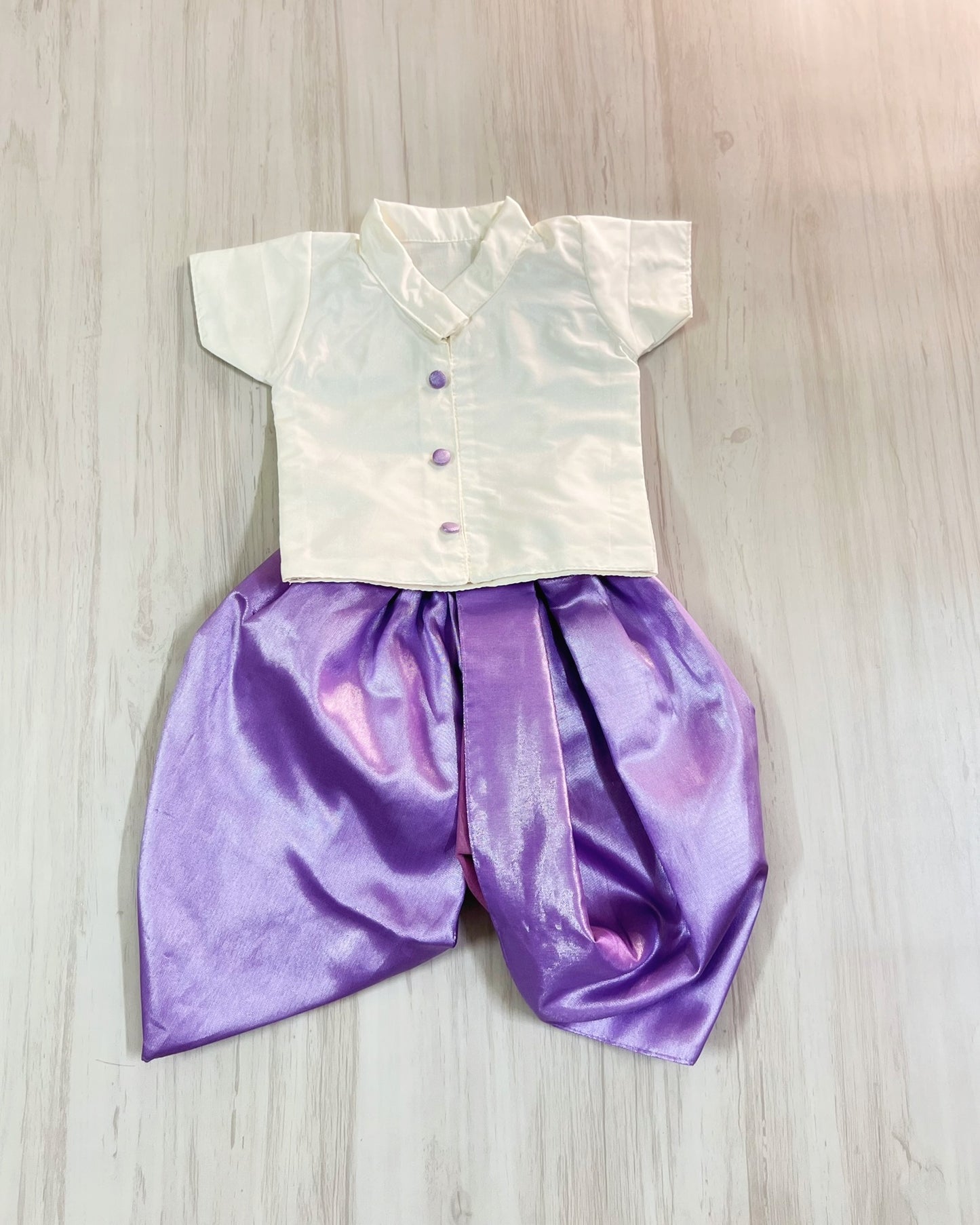 Soft White Shirt With Lavender Dhoti Set