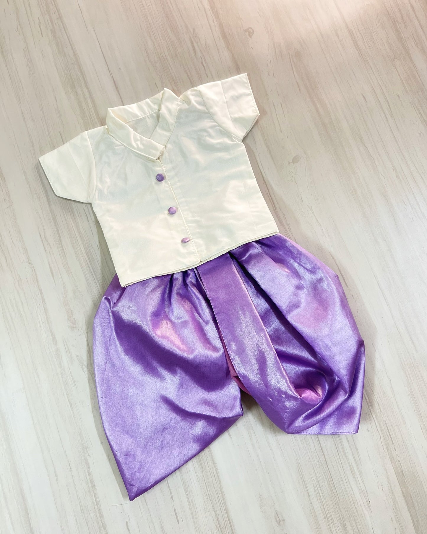 Soft White Shirt With Lavender Dhoti Set