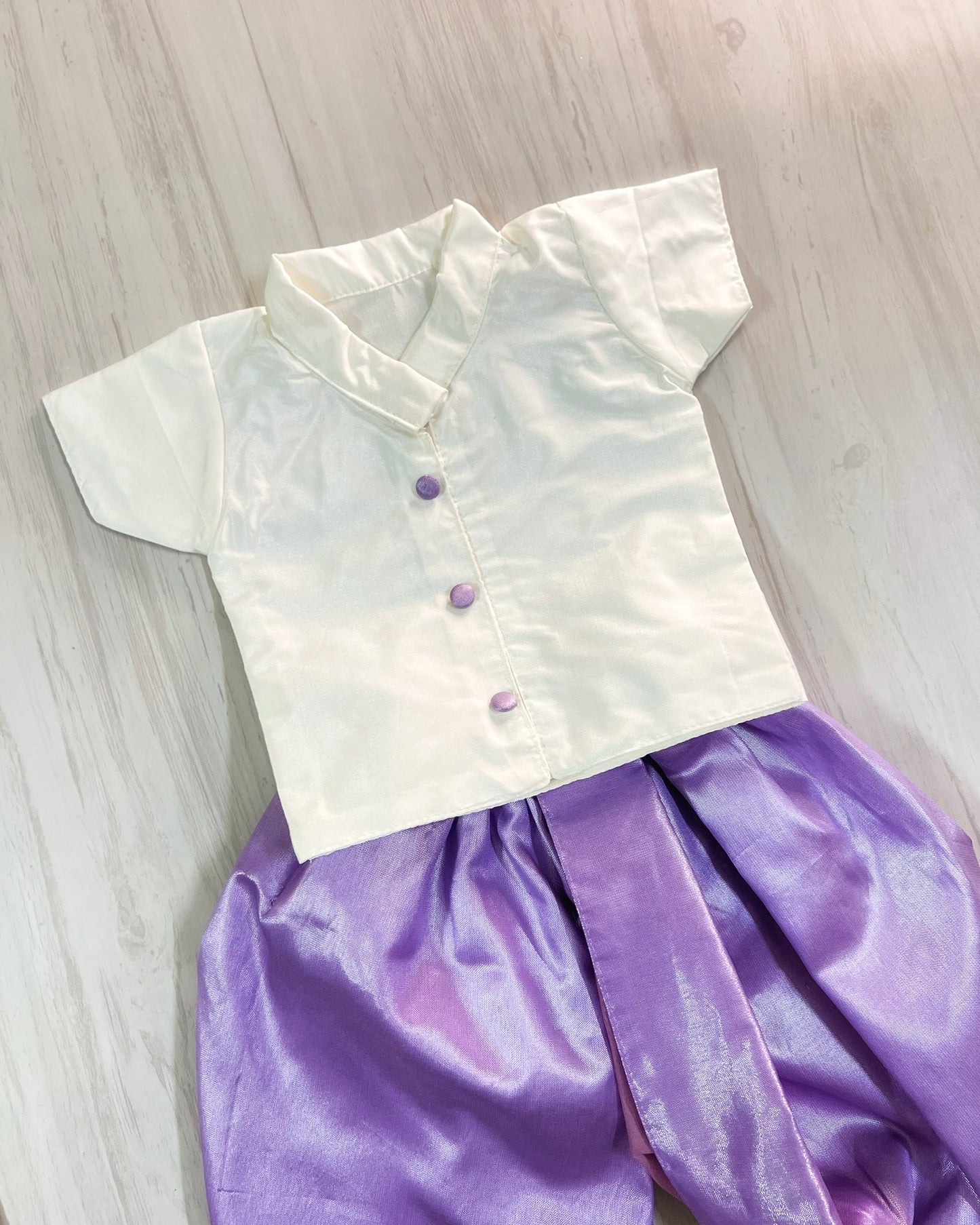 Soft White Shirt With Lavender Dhoti Set