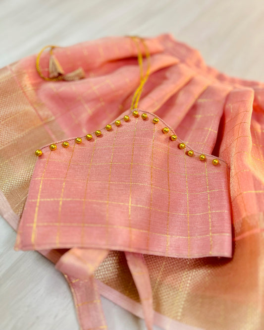 Soft Baby Pink Halter Neck Tissue Silk Lehenga Set