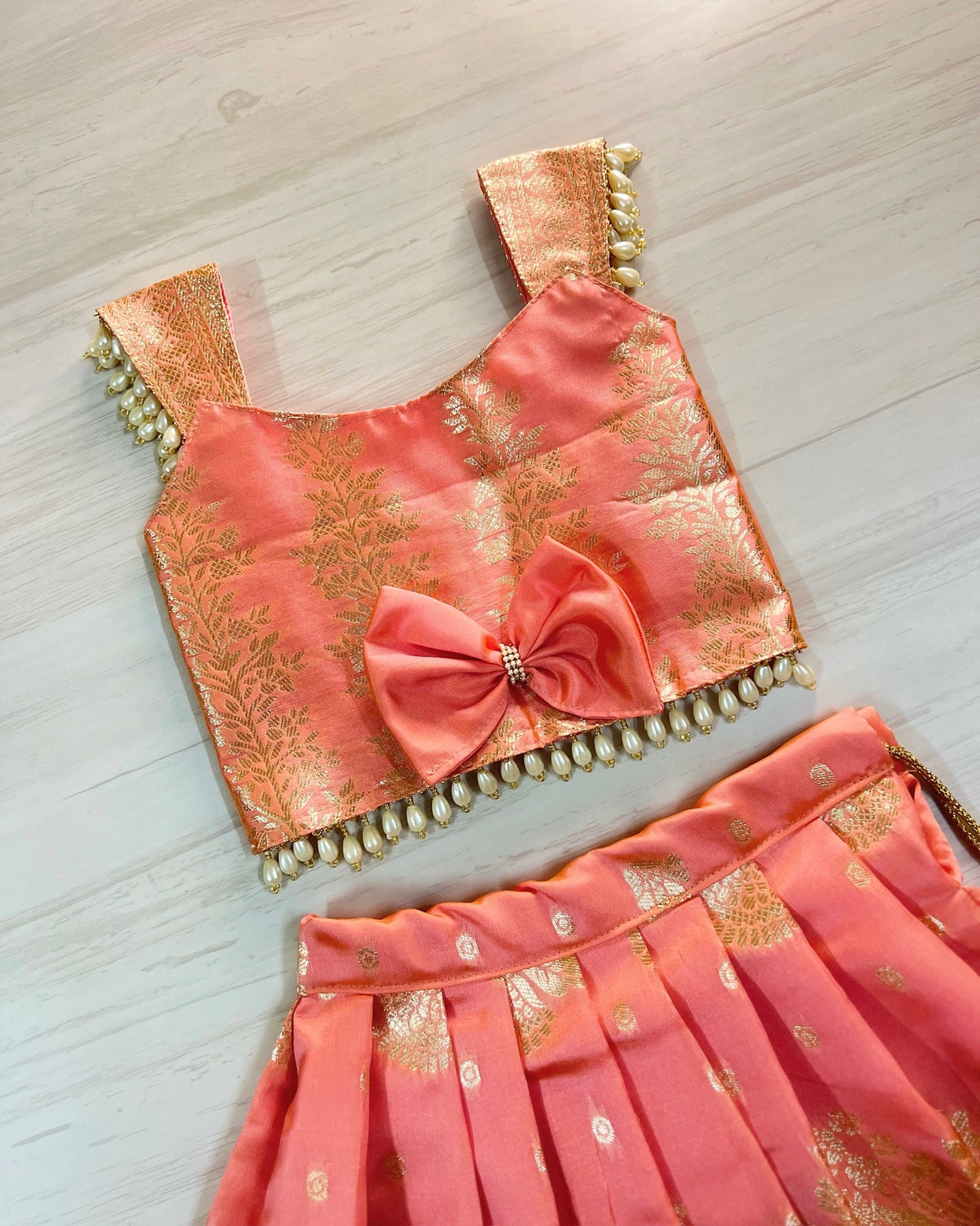 Soft Peach Pearl Embellished Lehenga Set