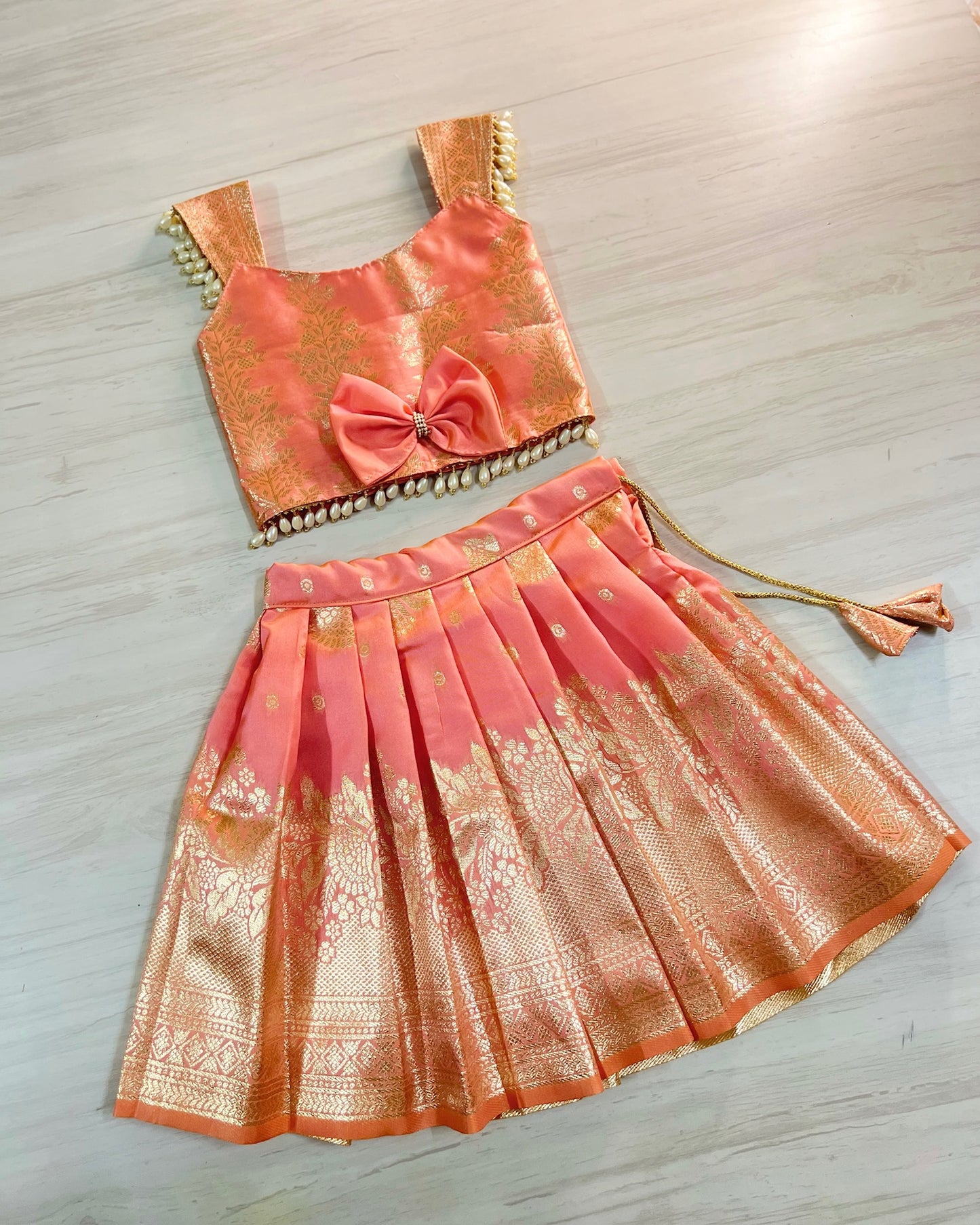 Soft Peach Pearl Embellished Lehenga Set