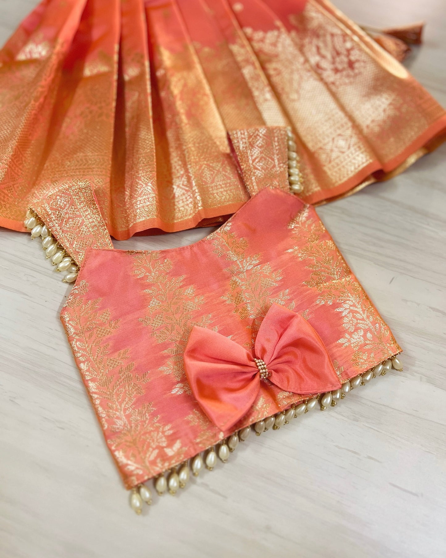 Soft Peach Pearl Embellished Lehenga Set