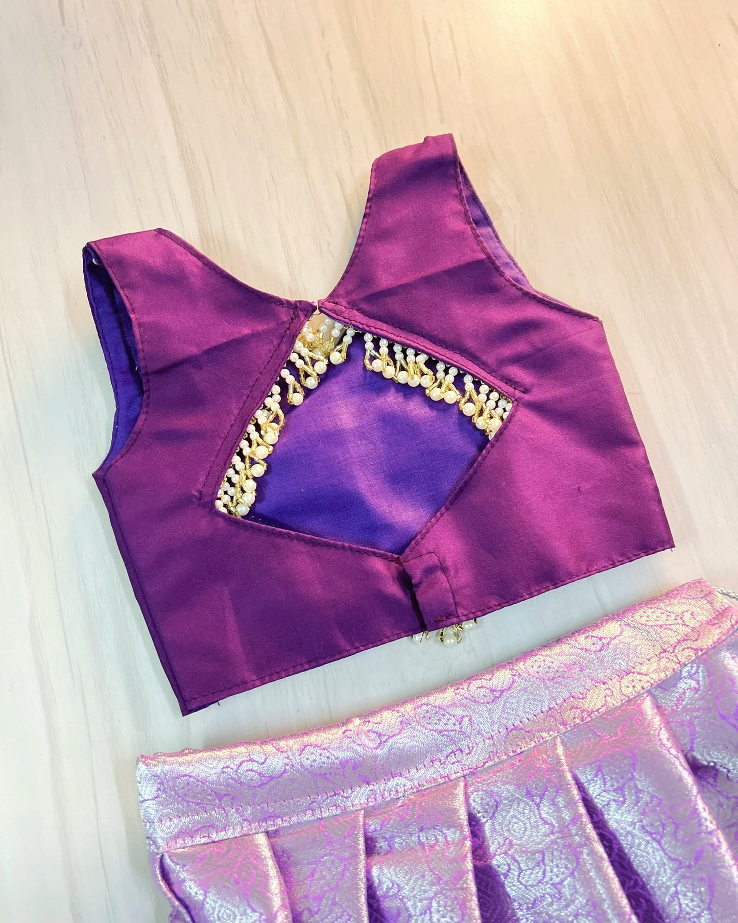 Purple And Lavender Pearl Embellished Modern Back Lehenga Set
