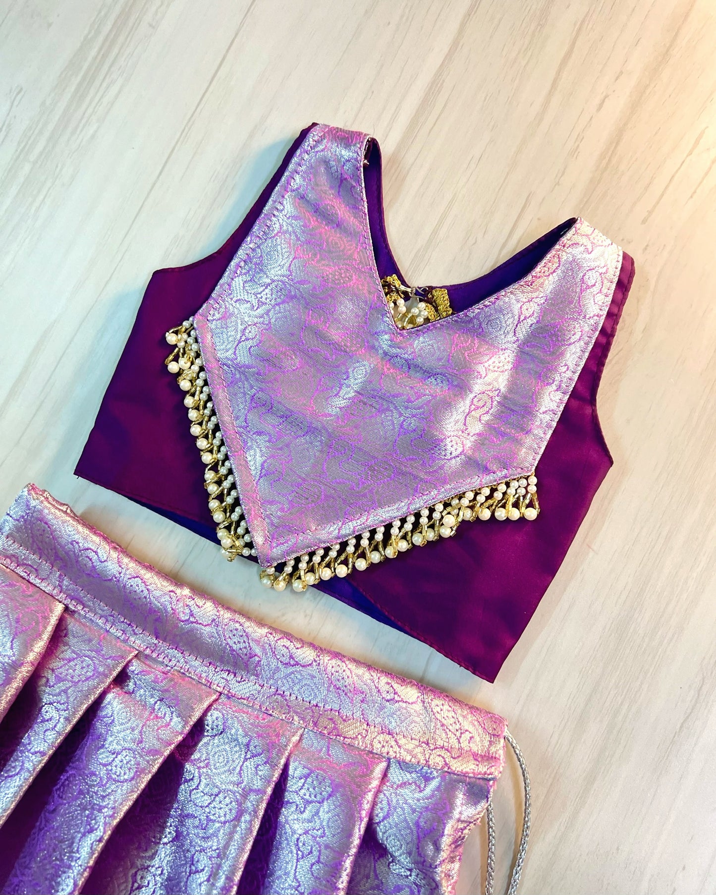 Purple And Lavender Pearl Embellished Modern Back Lehenga Set