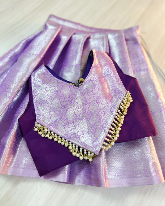 Purple And Lavender Pearl Embellished Modern Back Lehenga Set