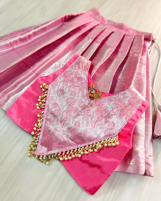 French Pink Shimmery Pearl Embellished Modern Back Lehenga Set