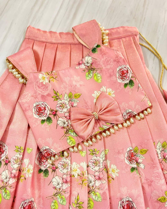 Floral Dusty Pink Pearl Embellished Lehenga Set | The Silkberry