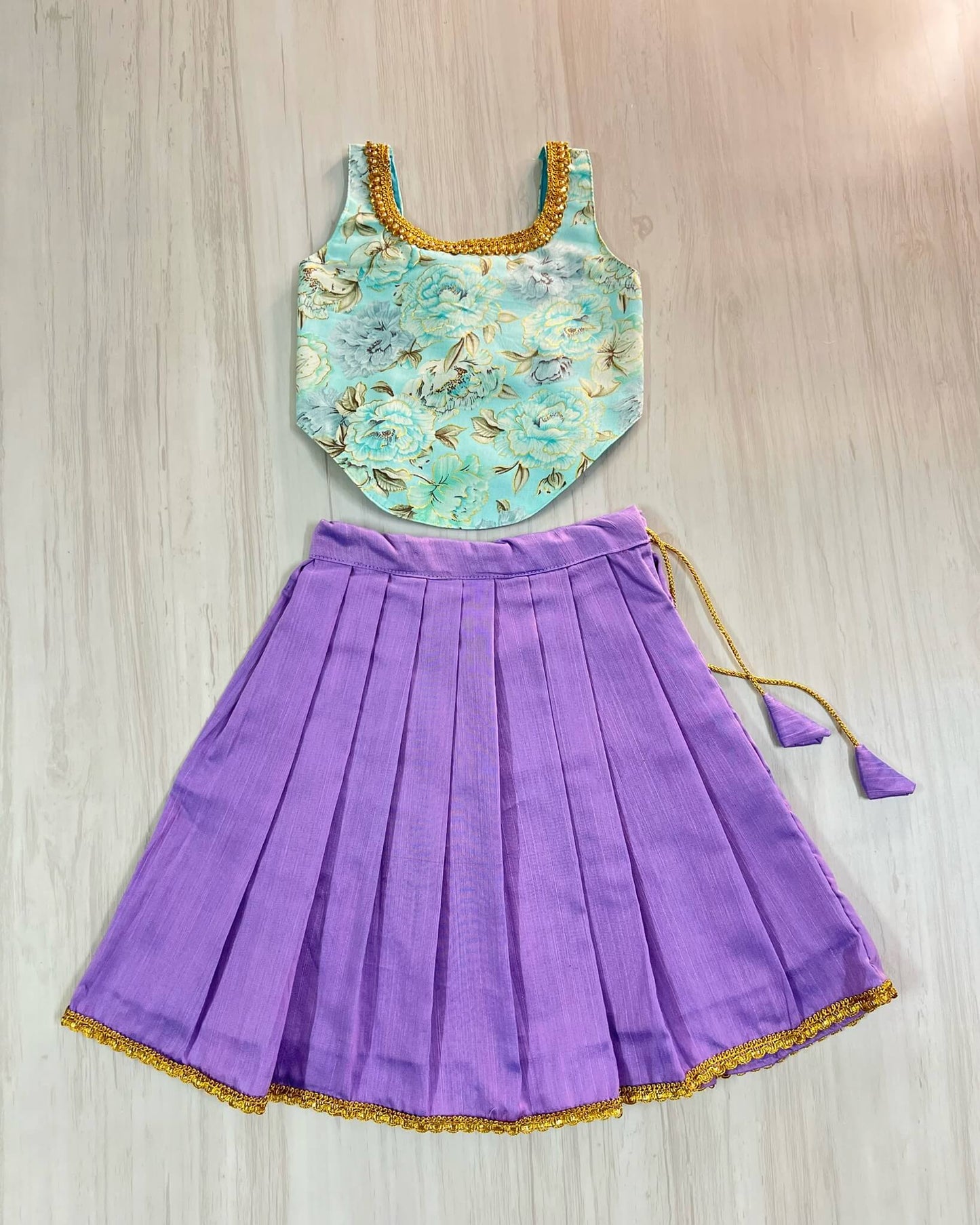 Baby Blue Modern Top With Luxury Purple Skirt Set | The Silkberry