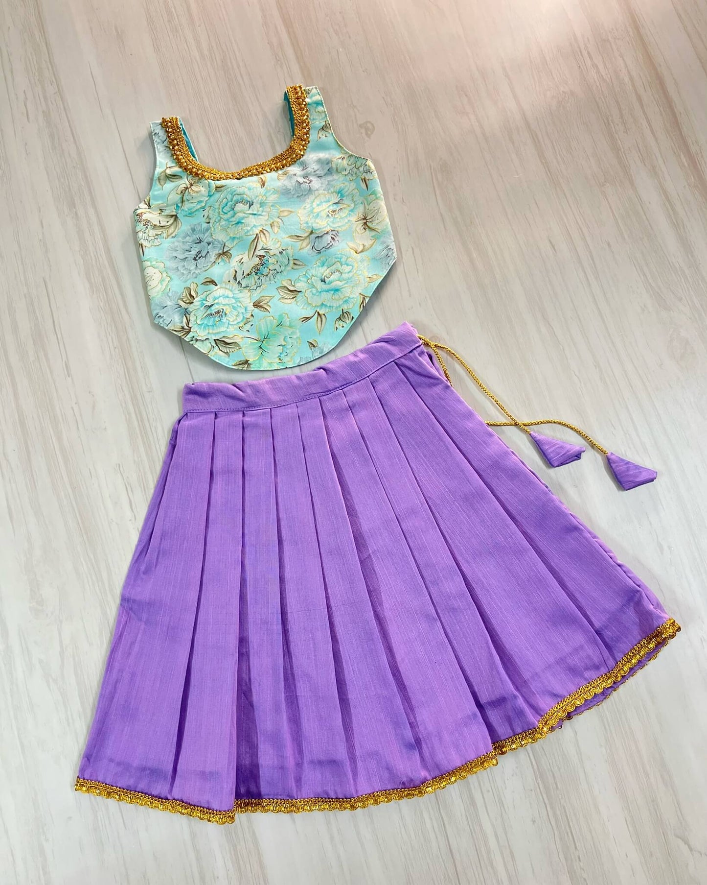 Baby Blue Modern Top With Luxury Purple Skirt Set | The Silkberry