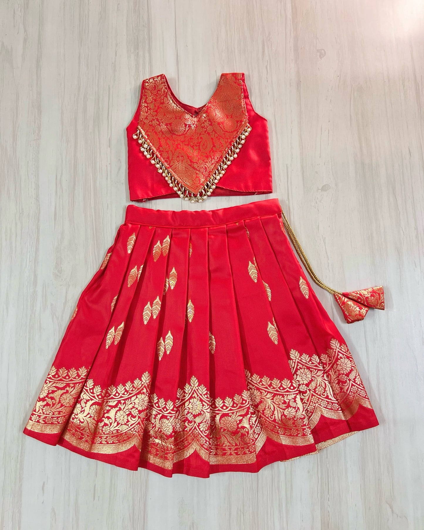 Chilli Red Embellished Modern Back Traditional Lehenga Set | The Silkberry
