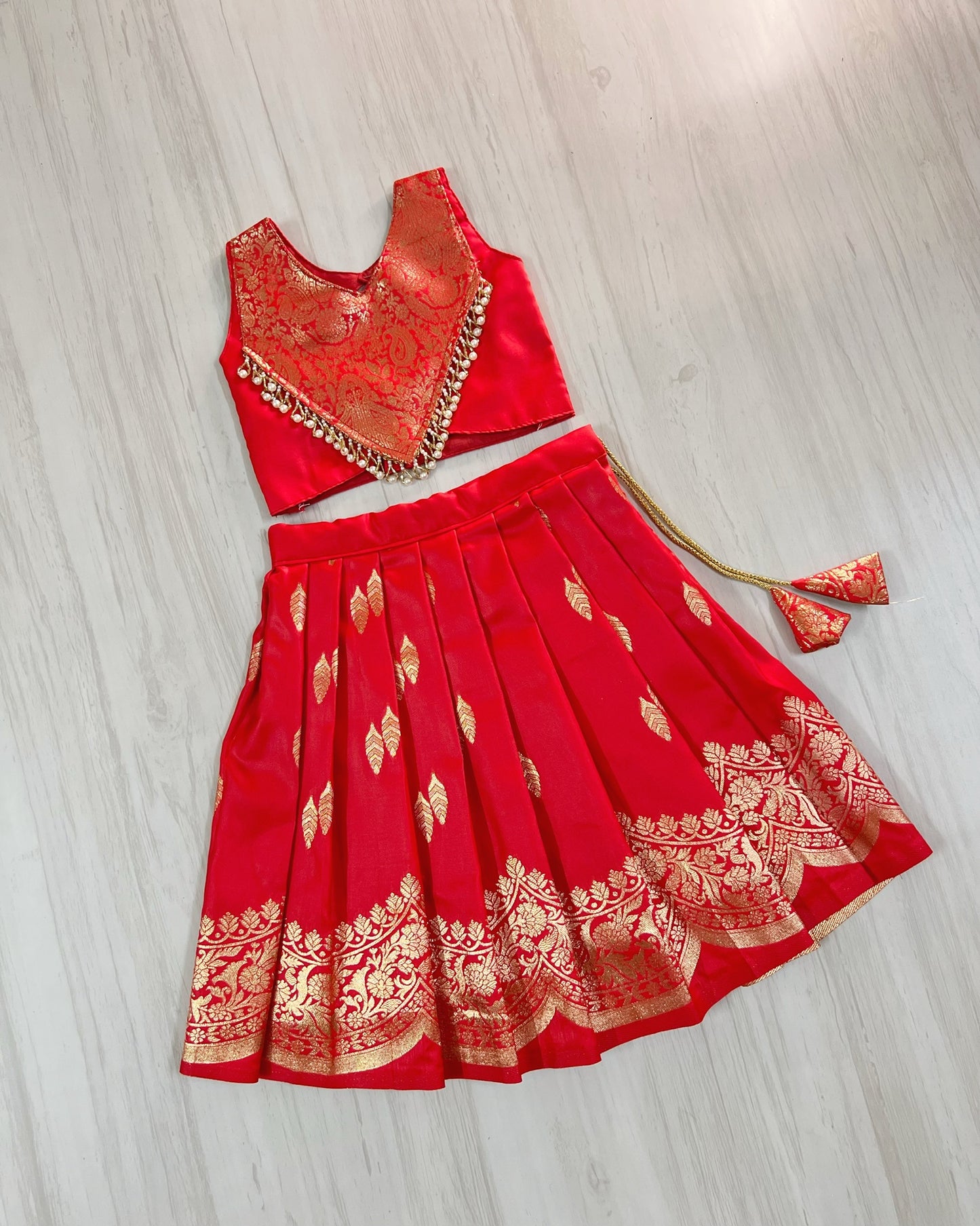 Chilli Red Embellished Modern Back Traditional Lehenga Set | The Silkberry