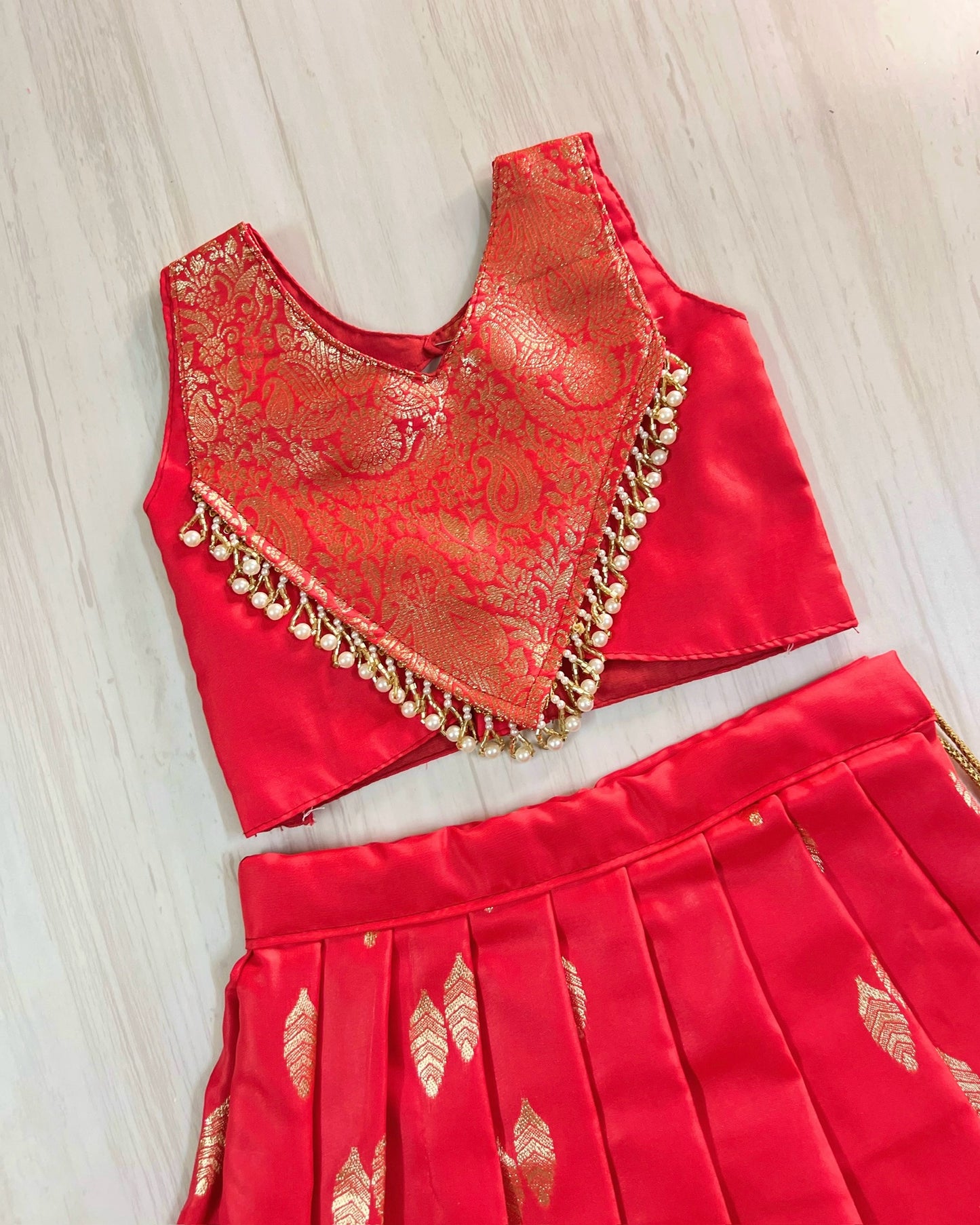 Chilli Red Embellished Modern Back Traditional Lehenga Set | The Silkberry