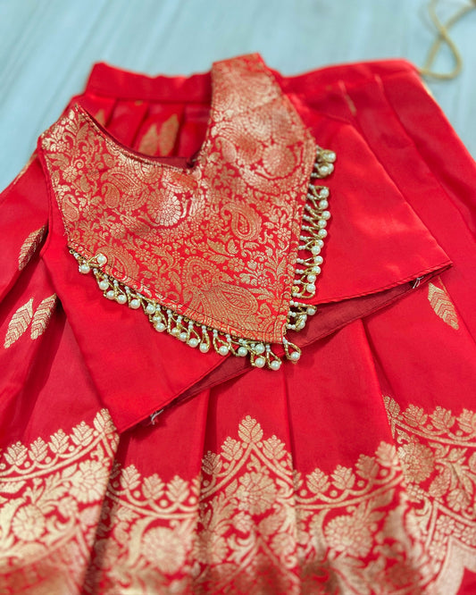 Chilli Red Embellished Modern Back Traditional Lehenga Set | The Silkberry