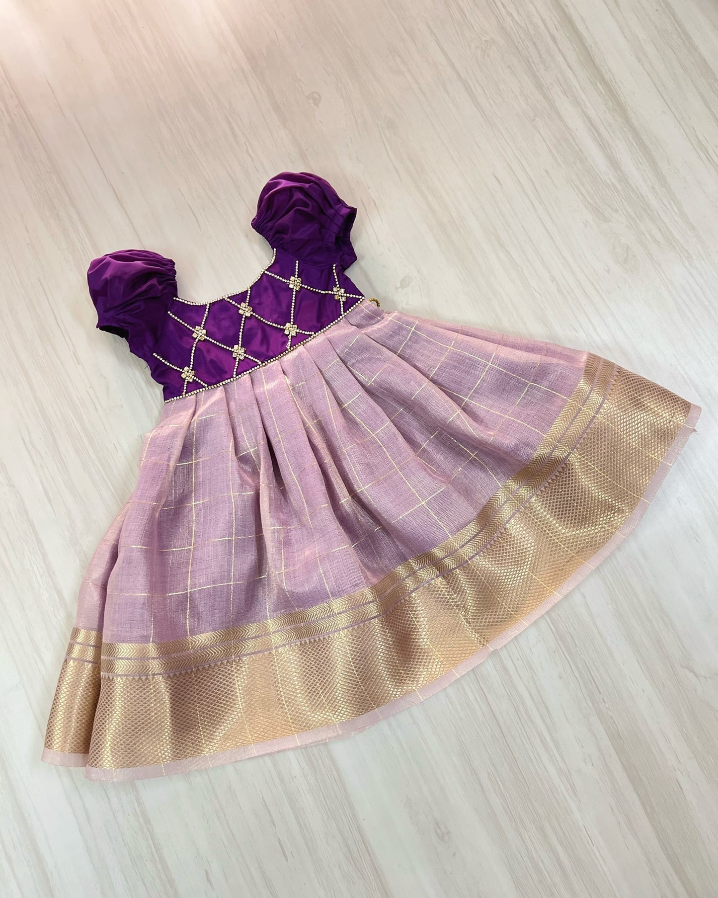 Ravishing Purple And Soft Lavender Criss Cross Silk Gown | The Silkberry
