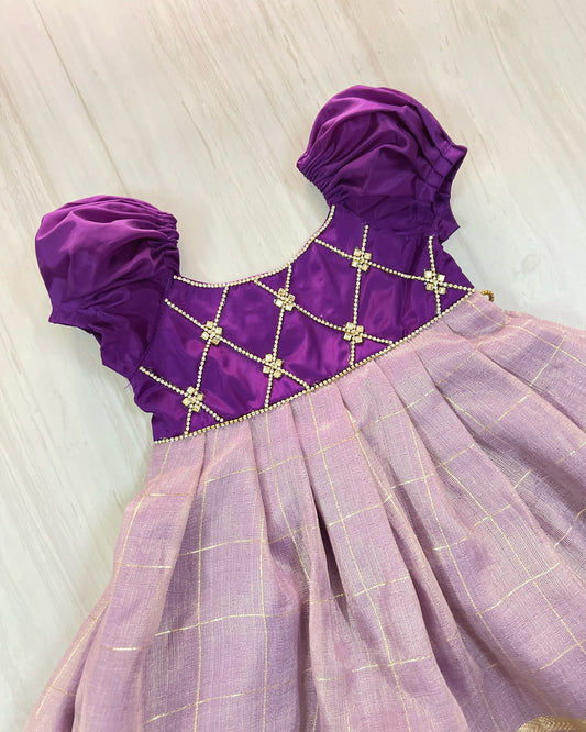 Ravishing Purple And Soft Lavender Criss Cross Silk Gown | The Silkberry
