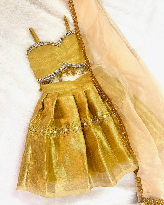 Premium gold floral embellished lehenga with dupatta
