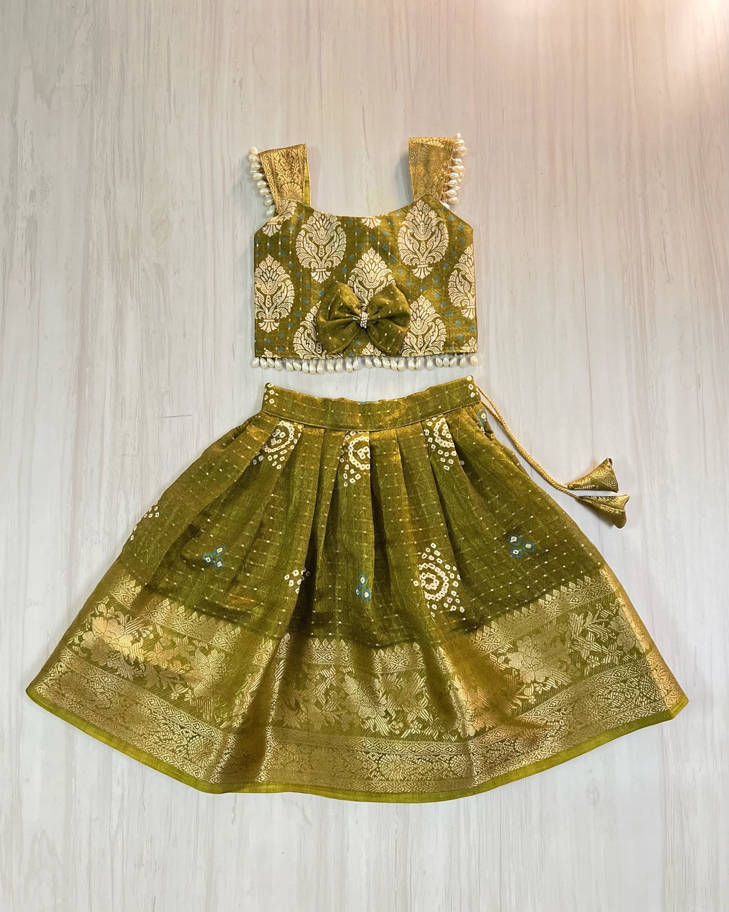 Mehendi Green Rare Shade Pearl Embellished Lehenga Set