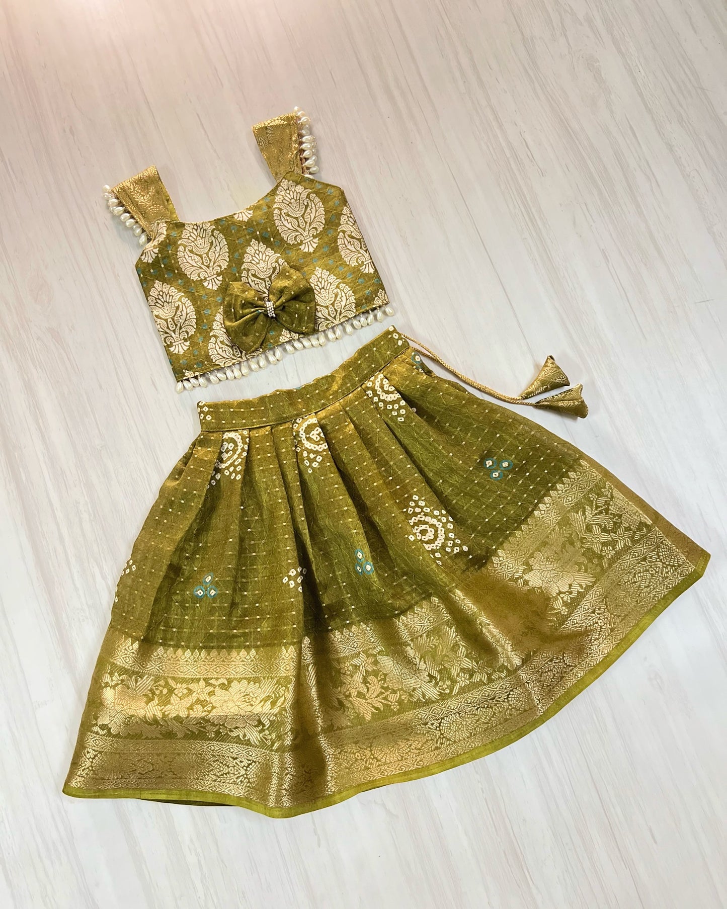 Mehendi Green Rare Shade Pearl Embellished Lehenga Set