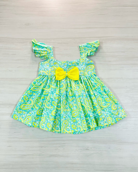 Aqua Blue With Yellow Bow Soft Cotton Cutesy Frock