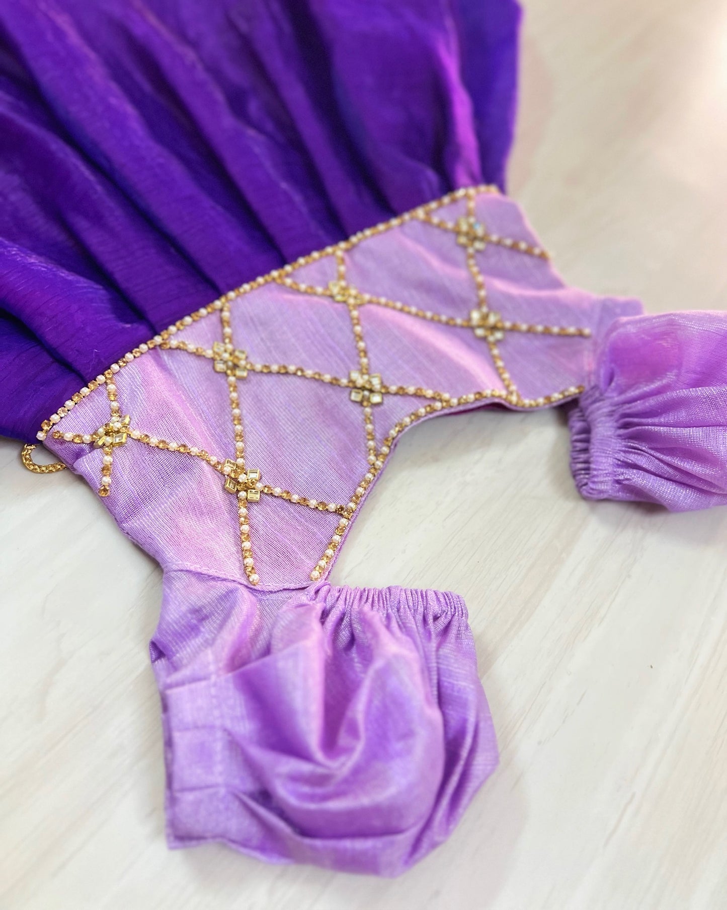 Soft Lavender And Striking Purple Criss Cross Silk Gown | The Silkberry
