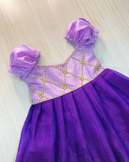 Soft Lavender And Striking Purple Criss Cross Silk Gown | The Silkberry