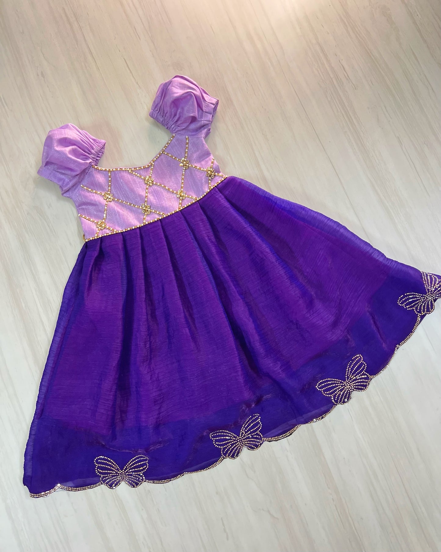Soft Lavender And Striking Purple Criss Cross Silk Gown | The Silkberry