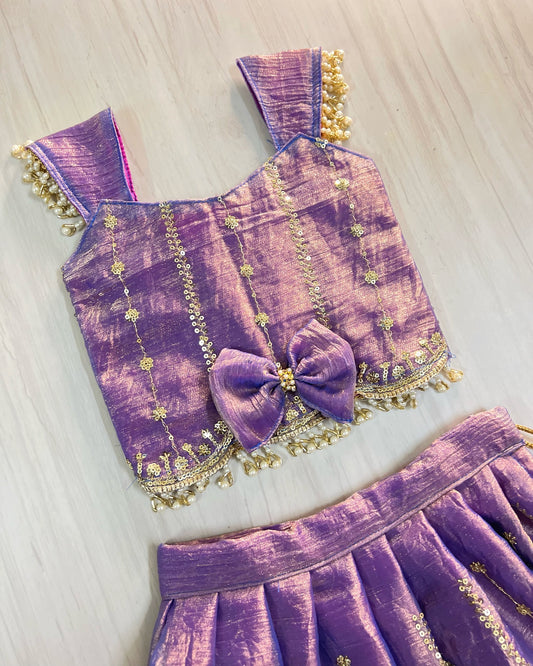 Rich Lilac Embroidered Pearl Embellished Lehenga Set