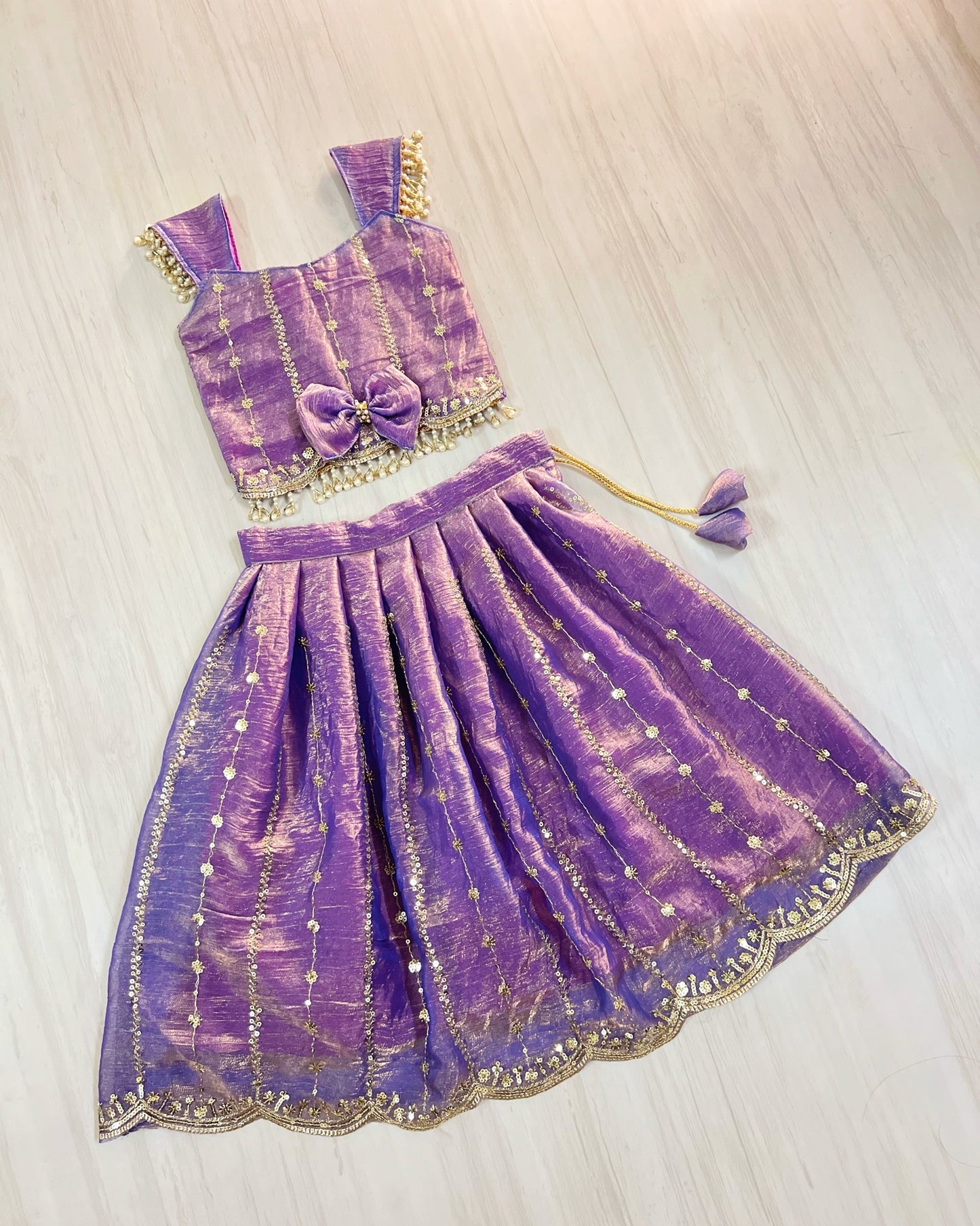 Rich Lilac Embroidered Pearl Embellished Lehenga Set