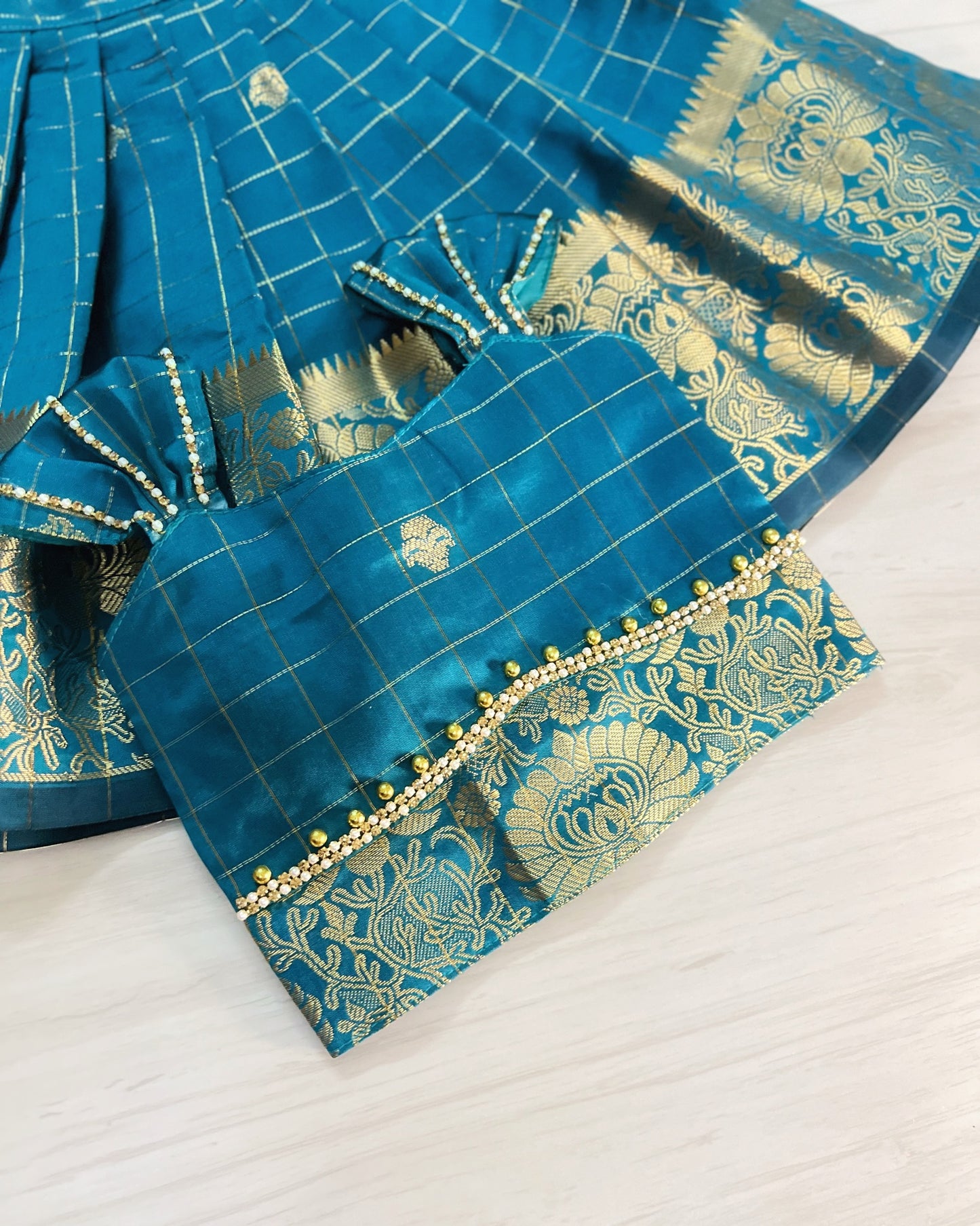 Deep Sea Teal Floral Border Traditional Lehenga Set
