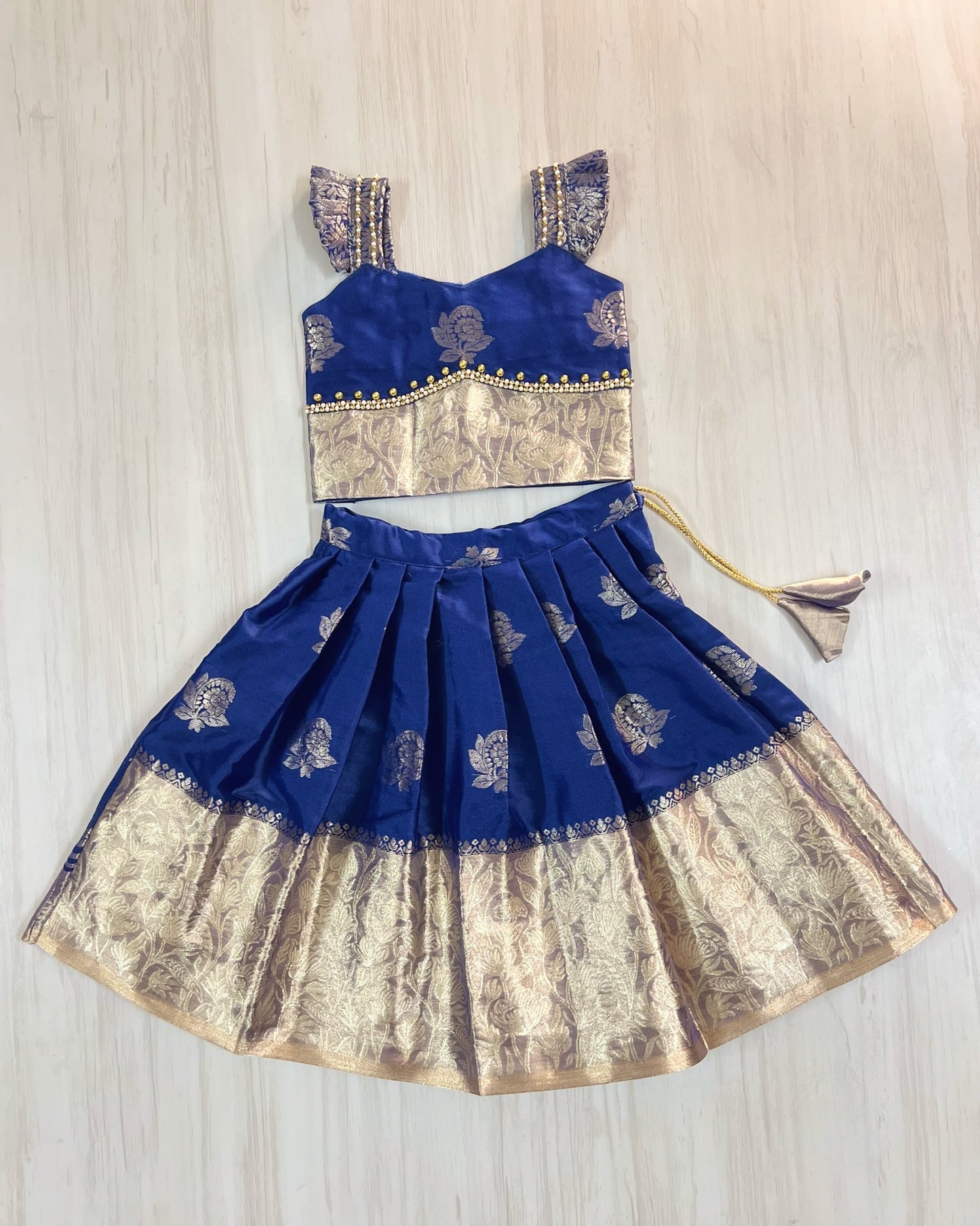 Silvery Navy Cute Angel Sleeves Traditional Lehenga Set