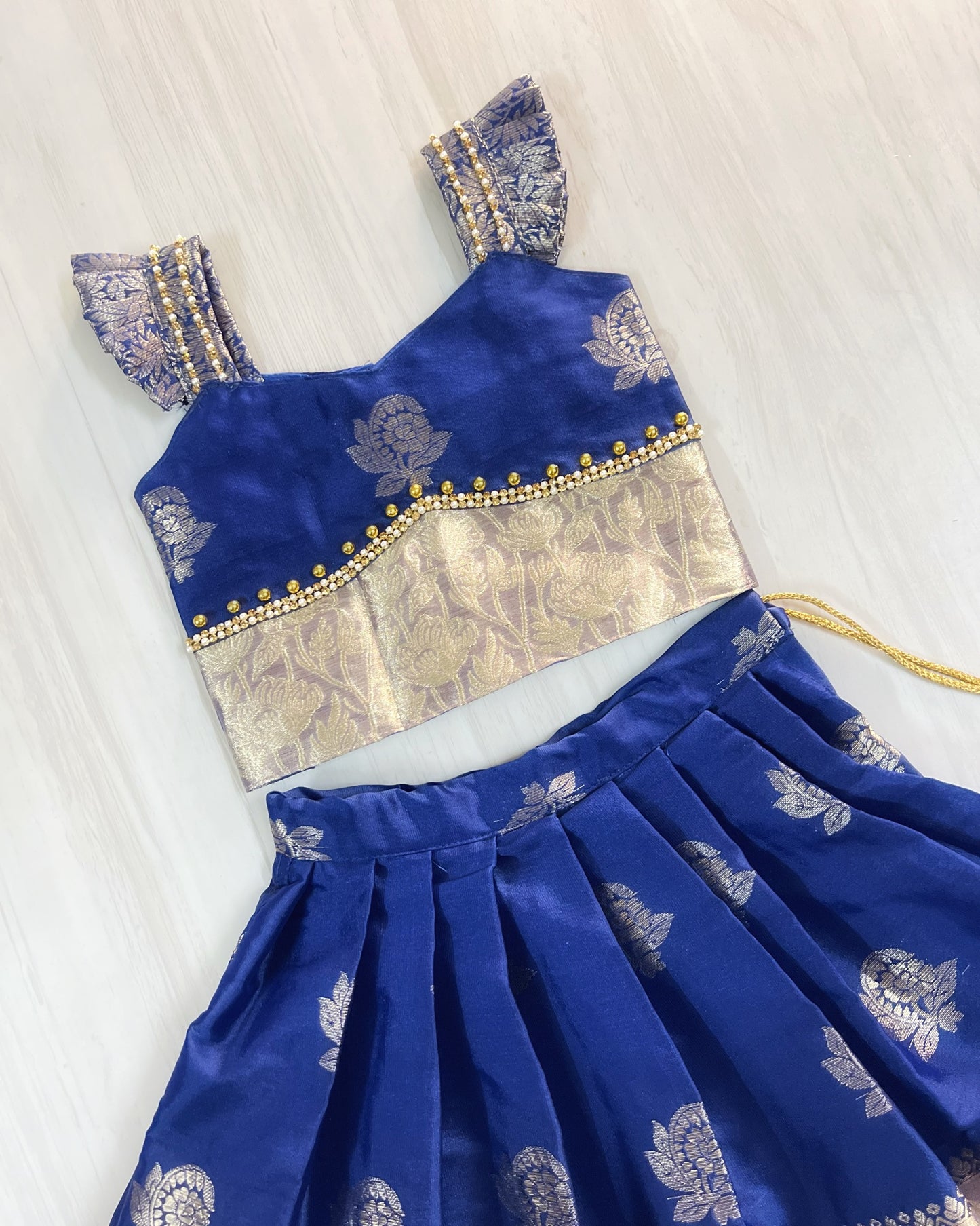 Silvery Navy Cute Angel Sleeves Traditional Lehenga Set