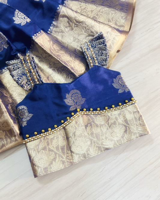 Silvery Navy Cute Angel Sleeves Traditional Lehenga Set