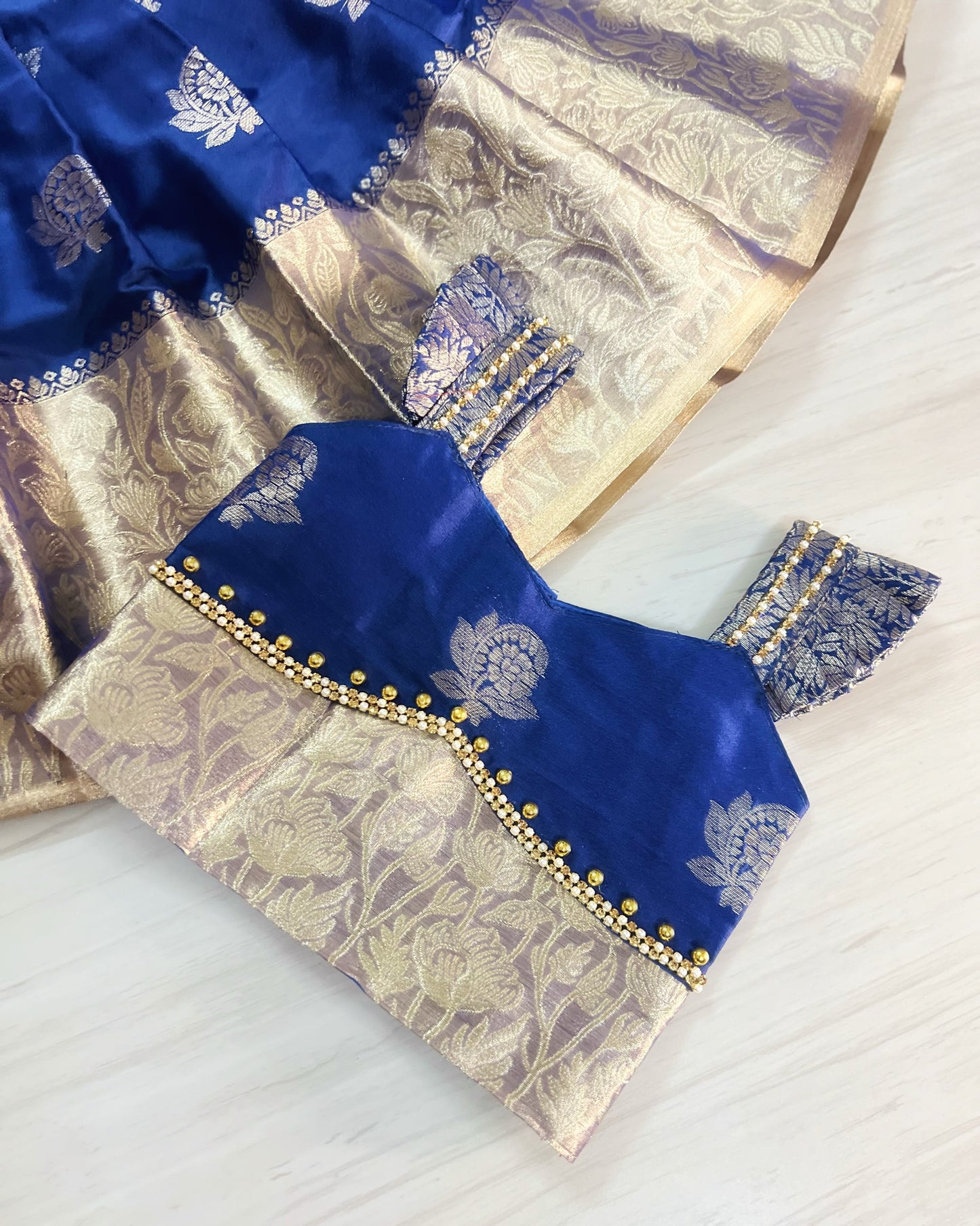 Silvery Navy Cute Angel Sleeves Traditional Lehenga Set