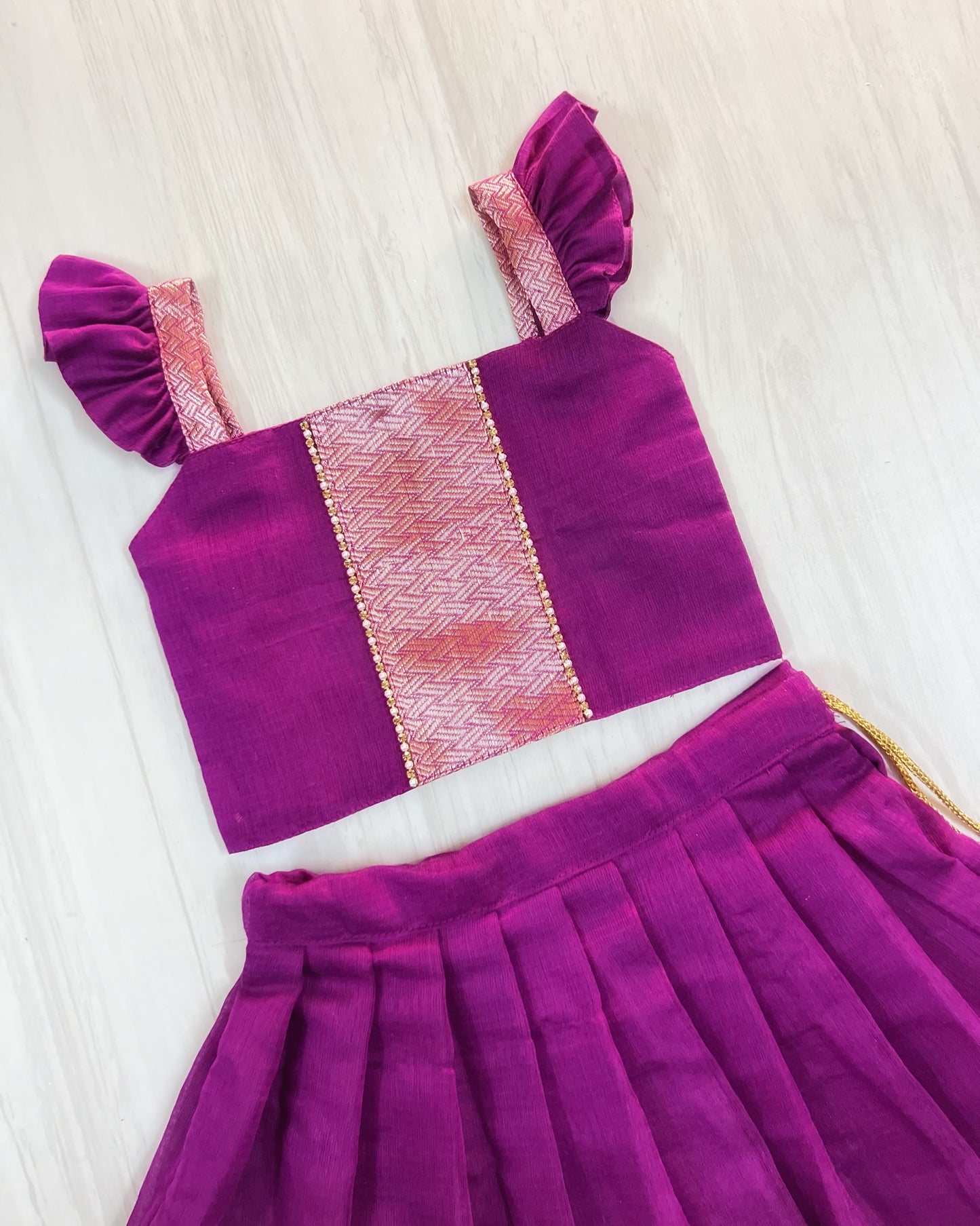 Mulberry Purple Traditional Border Mangalagiri Cotton Lehenga Set
