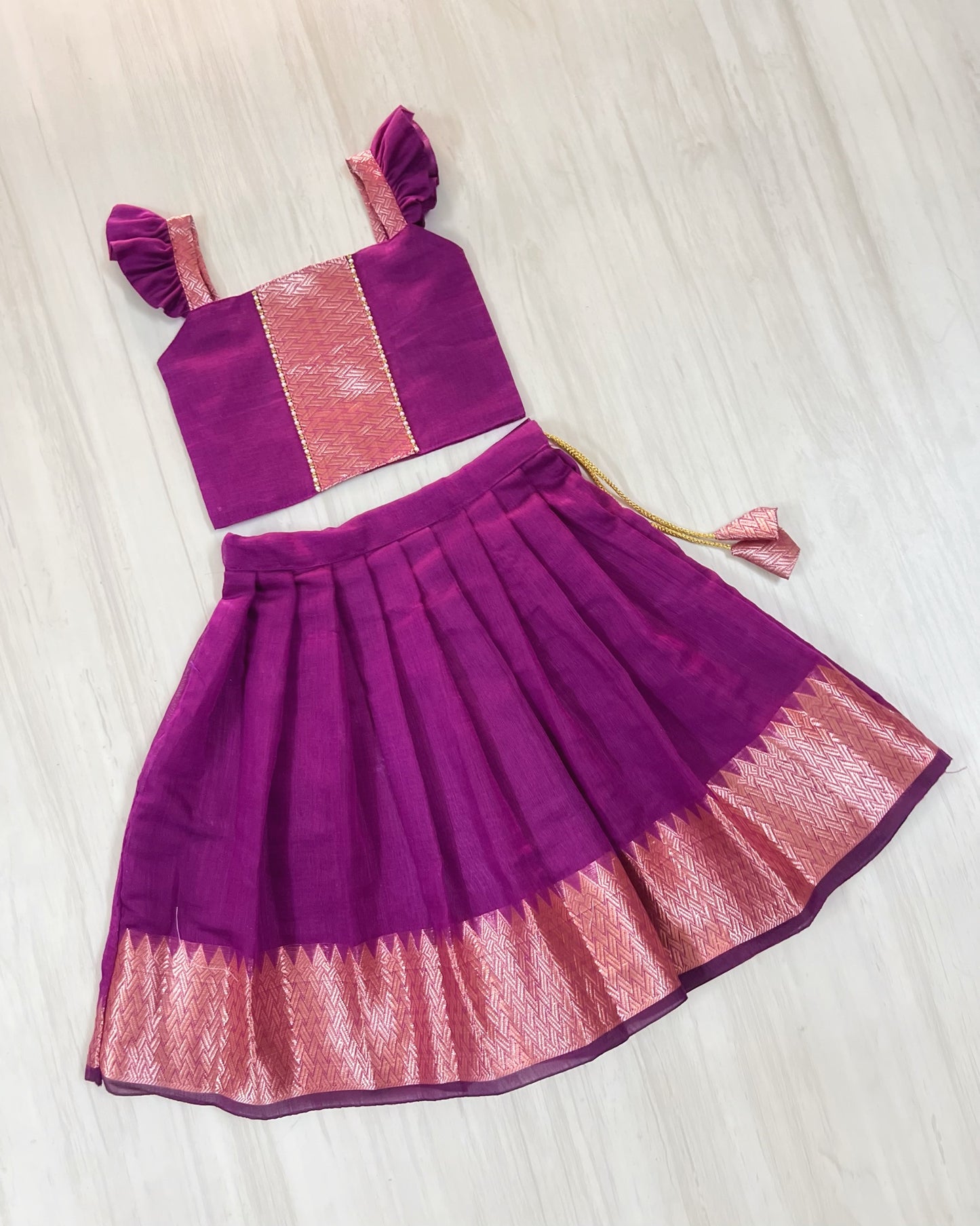 Mulberry Purple Traditional Border Mangalagiri Cotton Lehenga Set