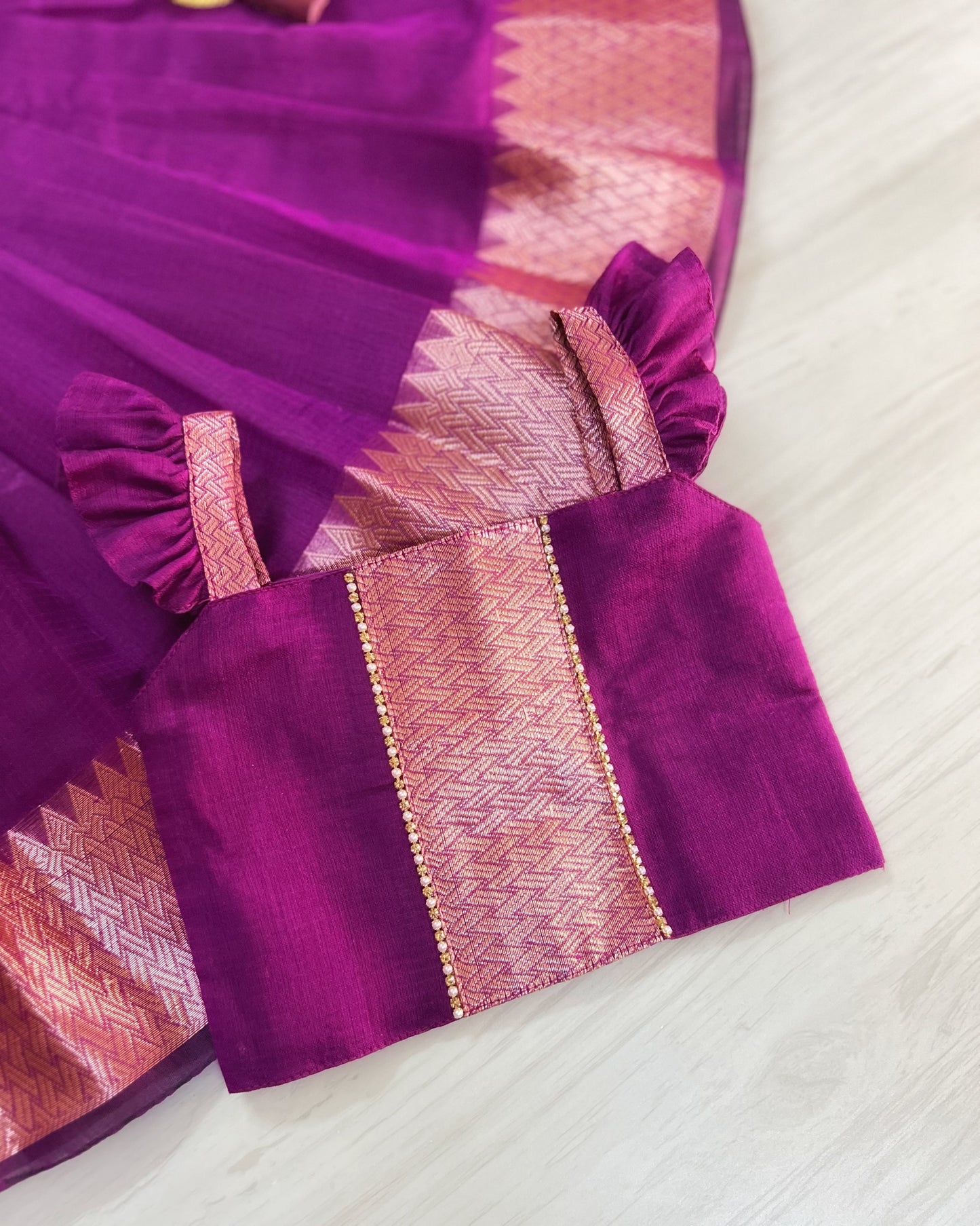 Mulberry Purple Traditional Border Mangalagiri Cotton Lehenga Set