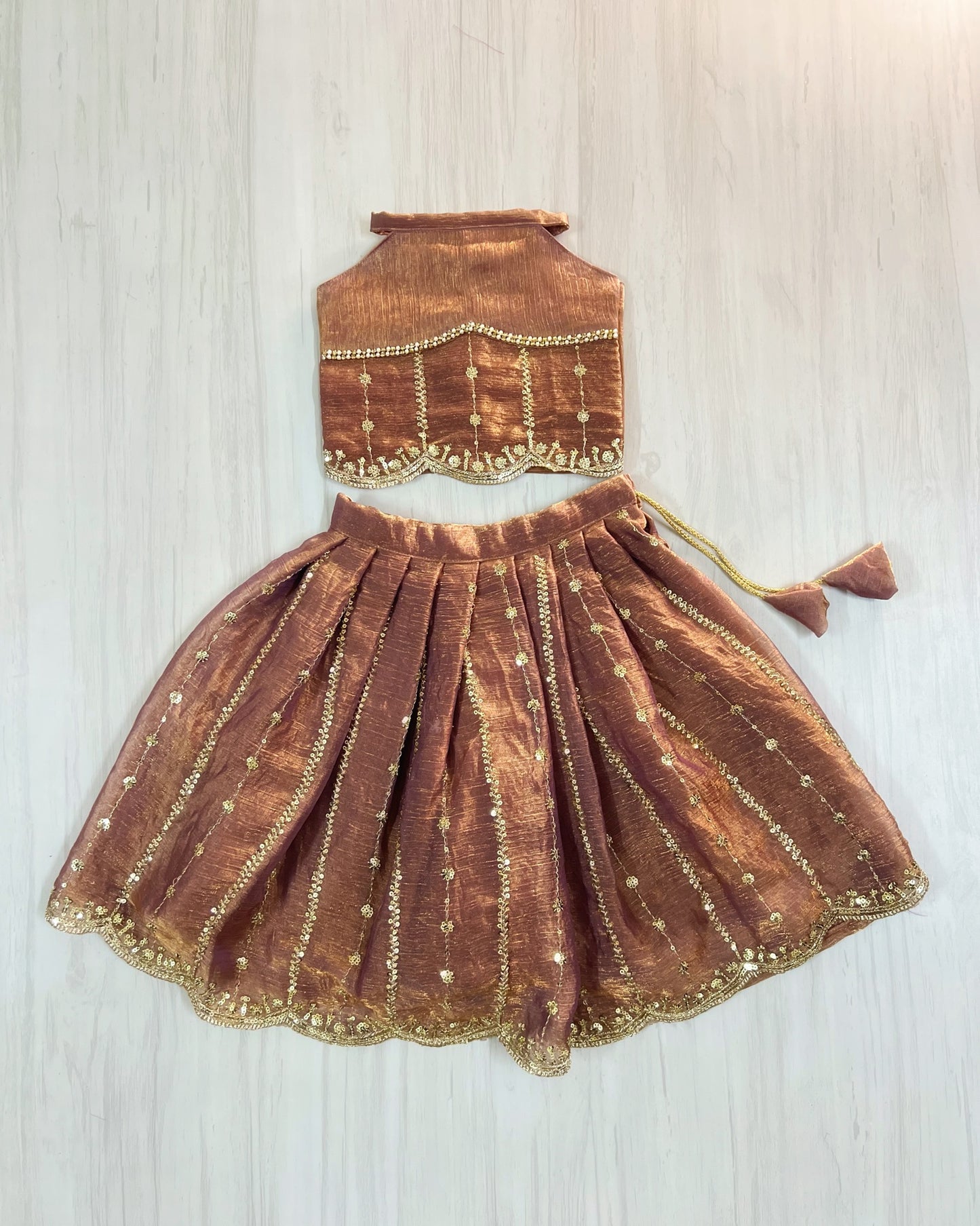 Molten Caramel Embroidered Halter Neck Lehenga Set