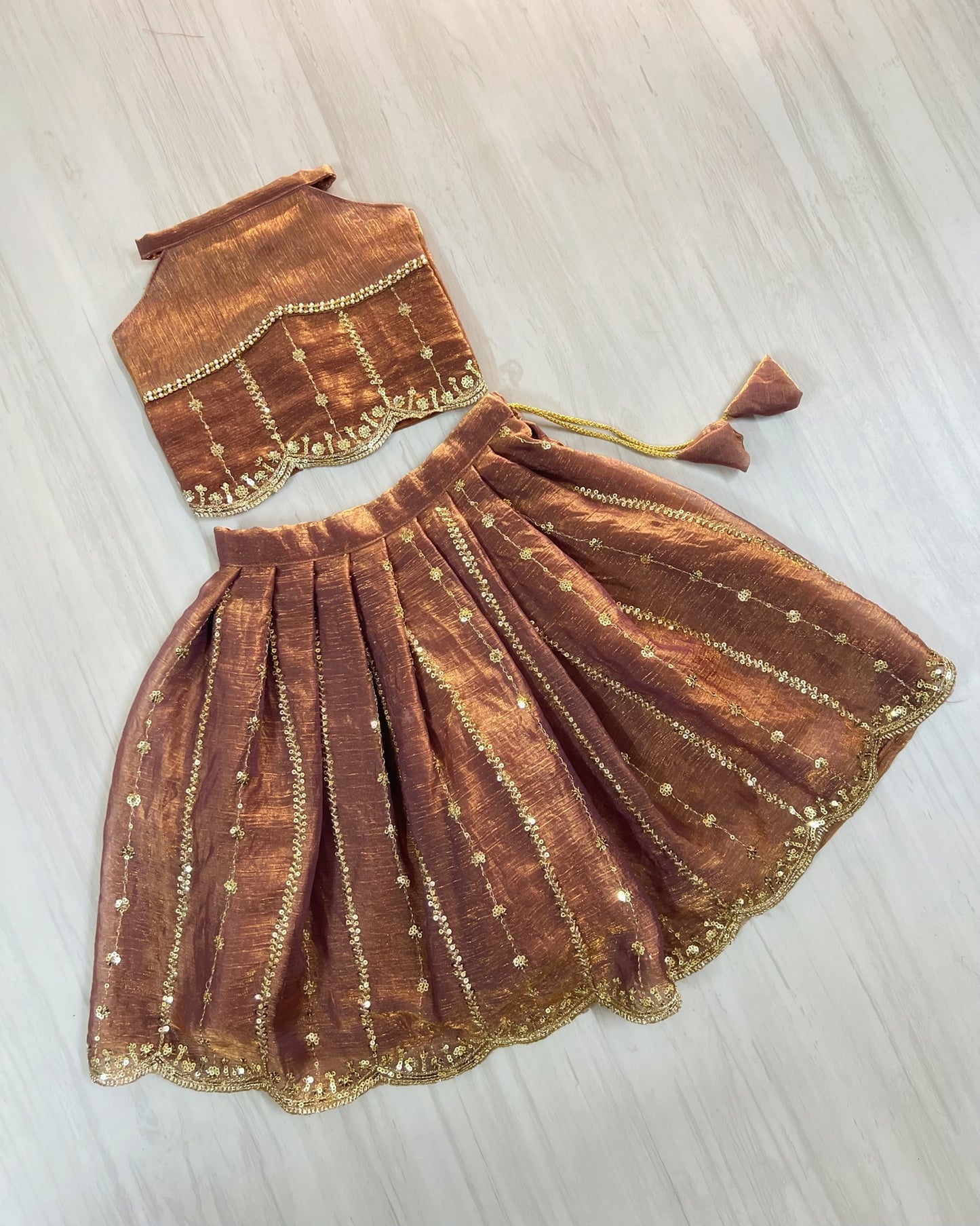 Molten Caramel Embroidered Halter Neck Lehenga Set