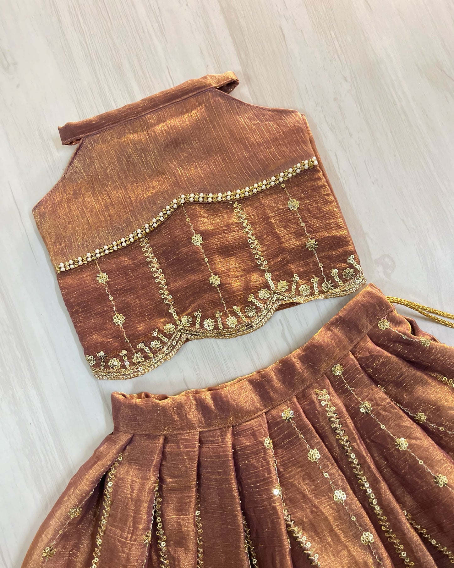 Molten Caramel Embroidered Halter Neck Lehenga Set