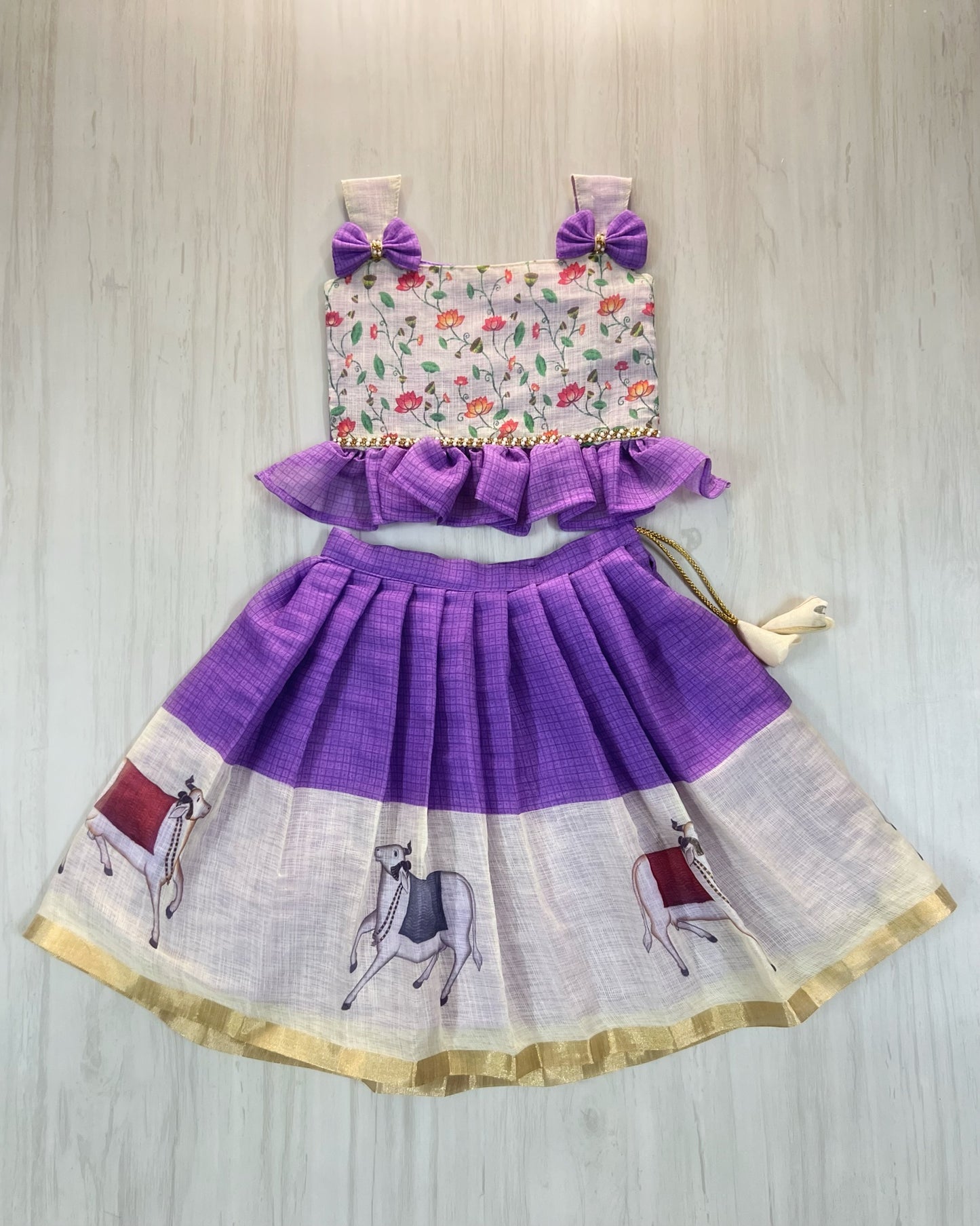 Lotus Valley Pretty Purple Double Bow Cute Lehenga Set