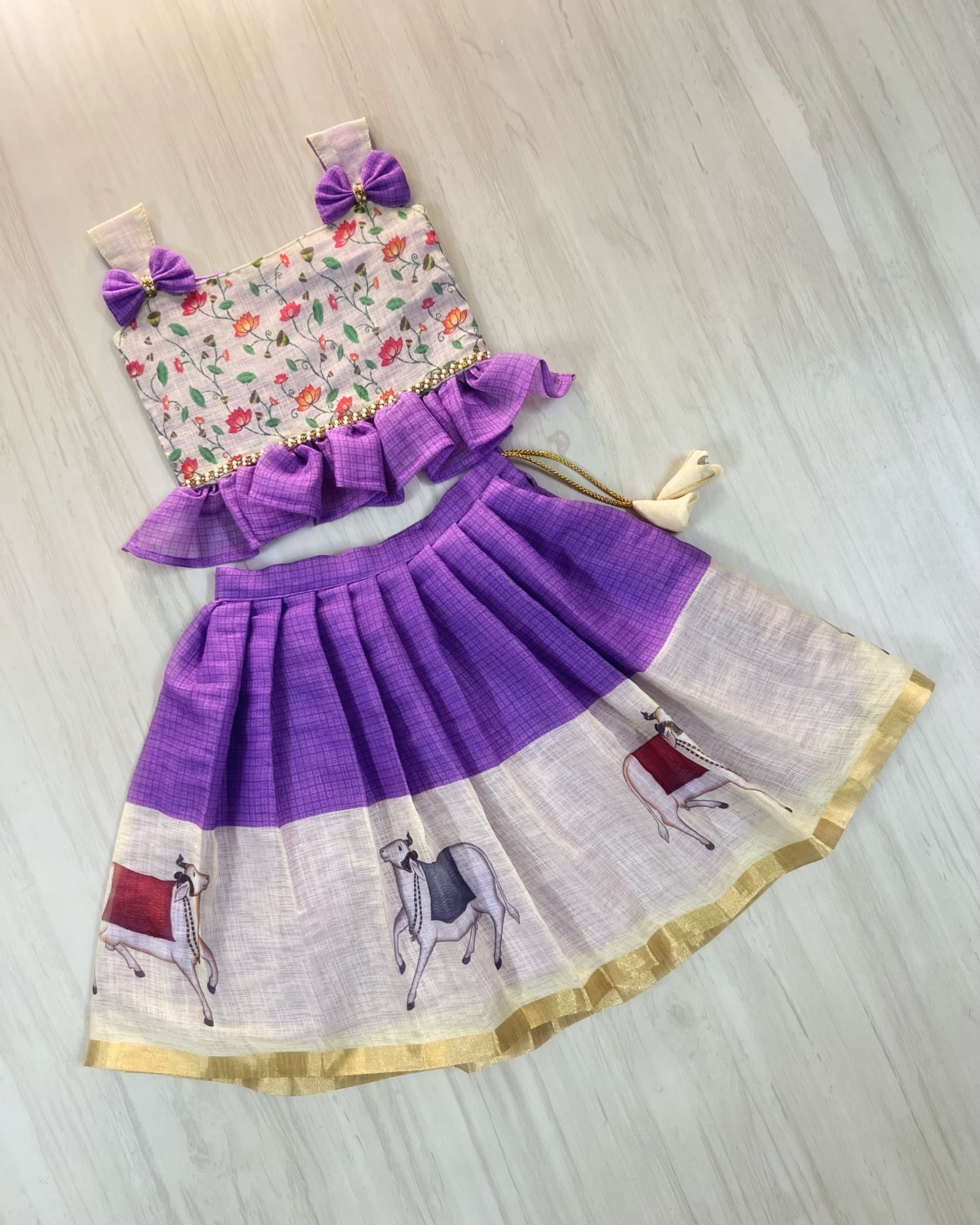 Lotus Valley Pretty Purple Double Bow Cute Lehenga Set