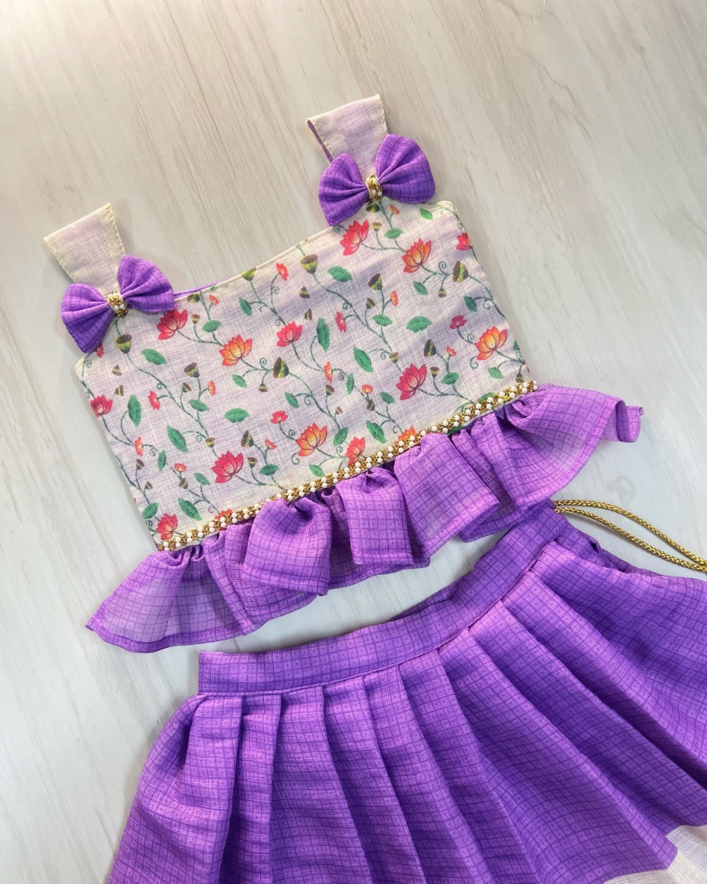 Lotus Valley Pretty Purple Double Bow Cute Lehenga Set
