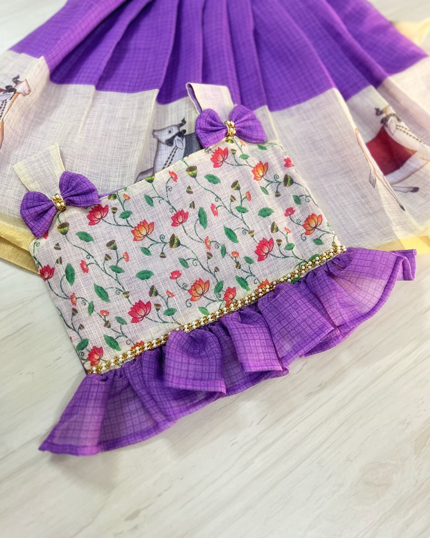 Lotus Valley Pretty Purple Double Bow Cute Lehenga Set